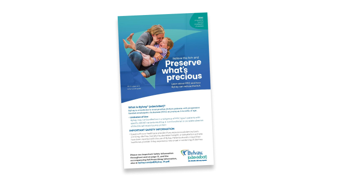 Bylvay Patient Brochure for people with pruritus (itch) for PFIC downloadable tool.
