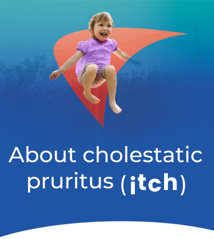About cholestatic pruritus (itch ) for Alagille syndrome. Picture of toddler jumping.