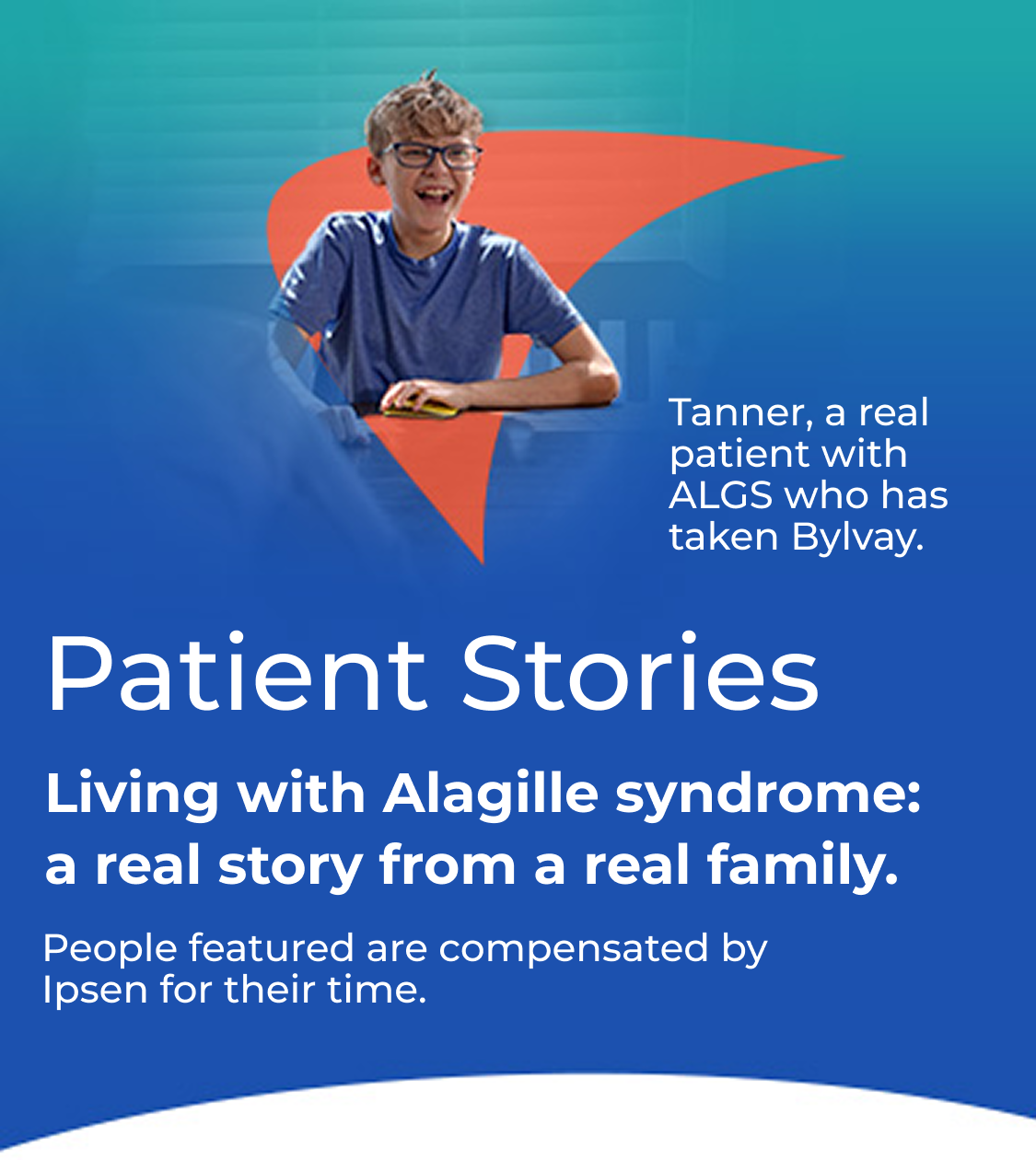 Patient stories in Alagille syndrome. Picture of Tanner, a real patient with ALGS who has taken Bylvay.