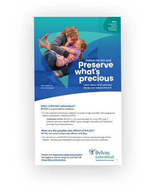 Bylvay Patient Brochure for people with pruritus (itch) for PFIC downloadable tool.