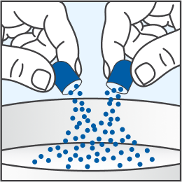 Figure B step-by-step instructions. Illustration of two hands emptying the  contents of a capsule into a bowl.