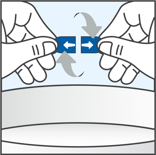 Figure A step-by-step instructions. Illustration of two hands twisting the two  ends of a capsule to pull them apart.