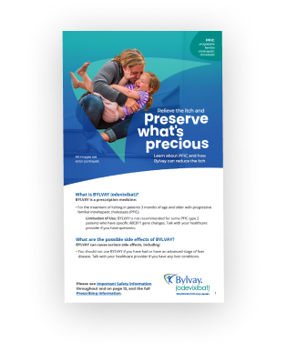 BYLVAY Patient Brochure for people with pruritus (itch) from PFIC  downloadable tool.